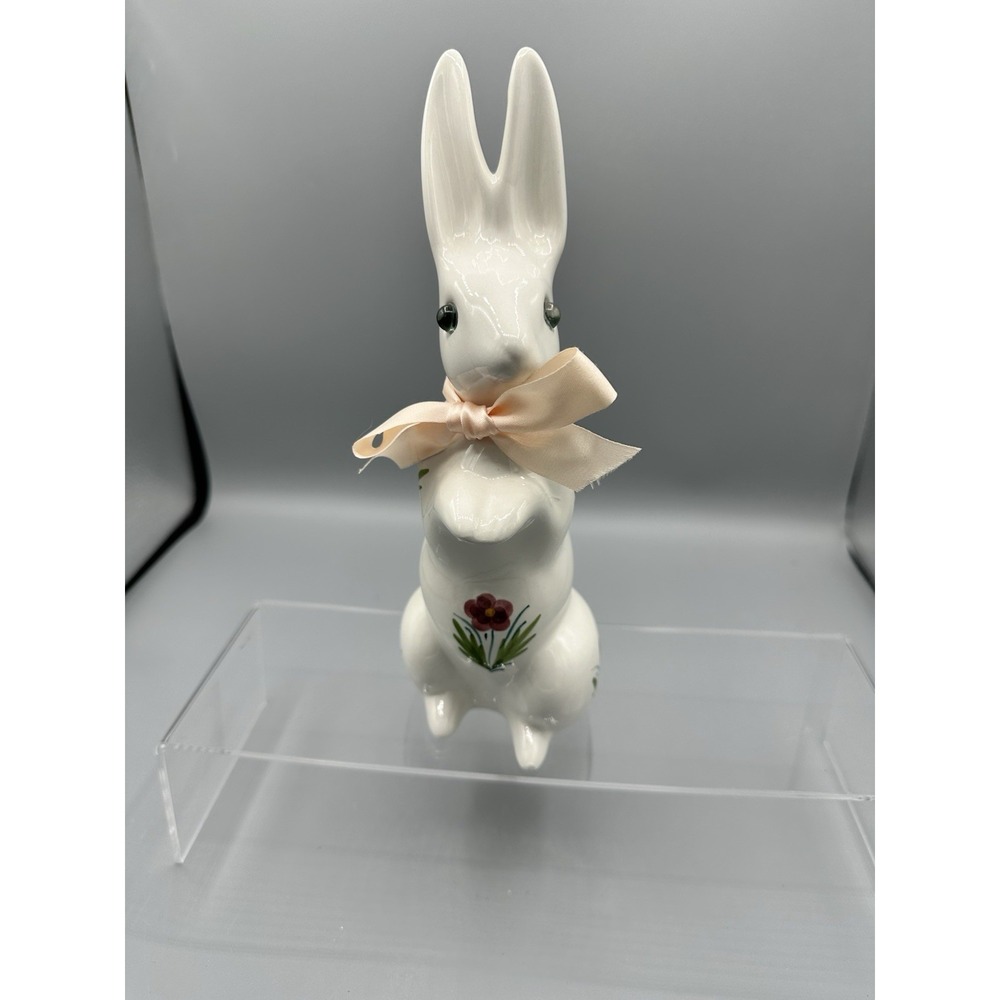 Vintage ELPA Alcobaca 9" Ceramic Bunny Rabbit Figurine with Glass Eyes